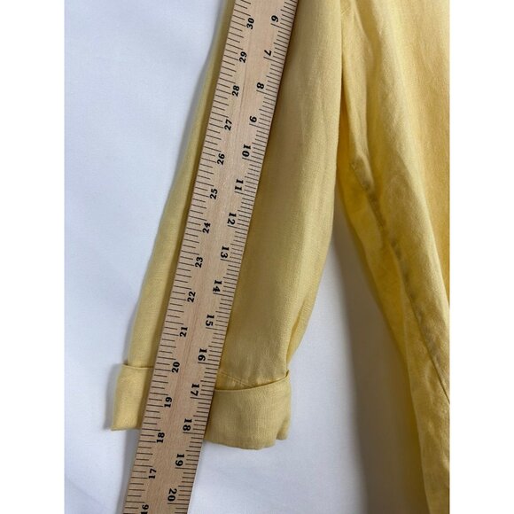 Hot Cotton Women's 100% Linen Yellow Long Sleeve Button Up Shirt Medium - Picture 6 of 14